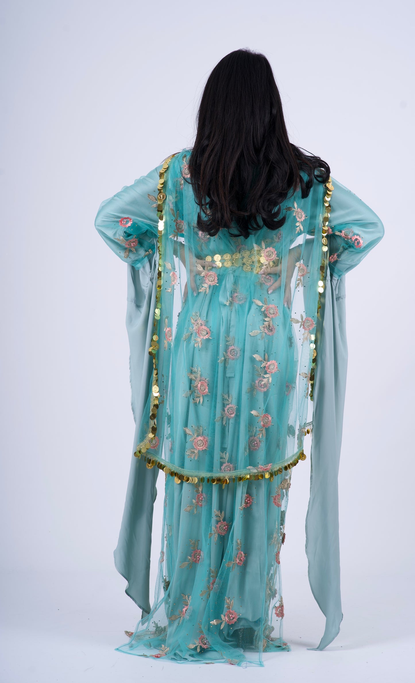 Turquoise Elegant 3-Piece Kurdish Clothing Set – Kawa, Kiras & Kolwane Golperîn
