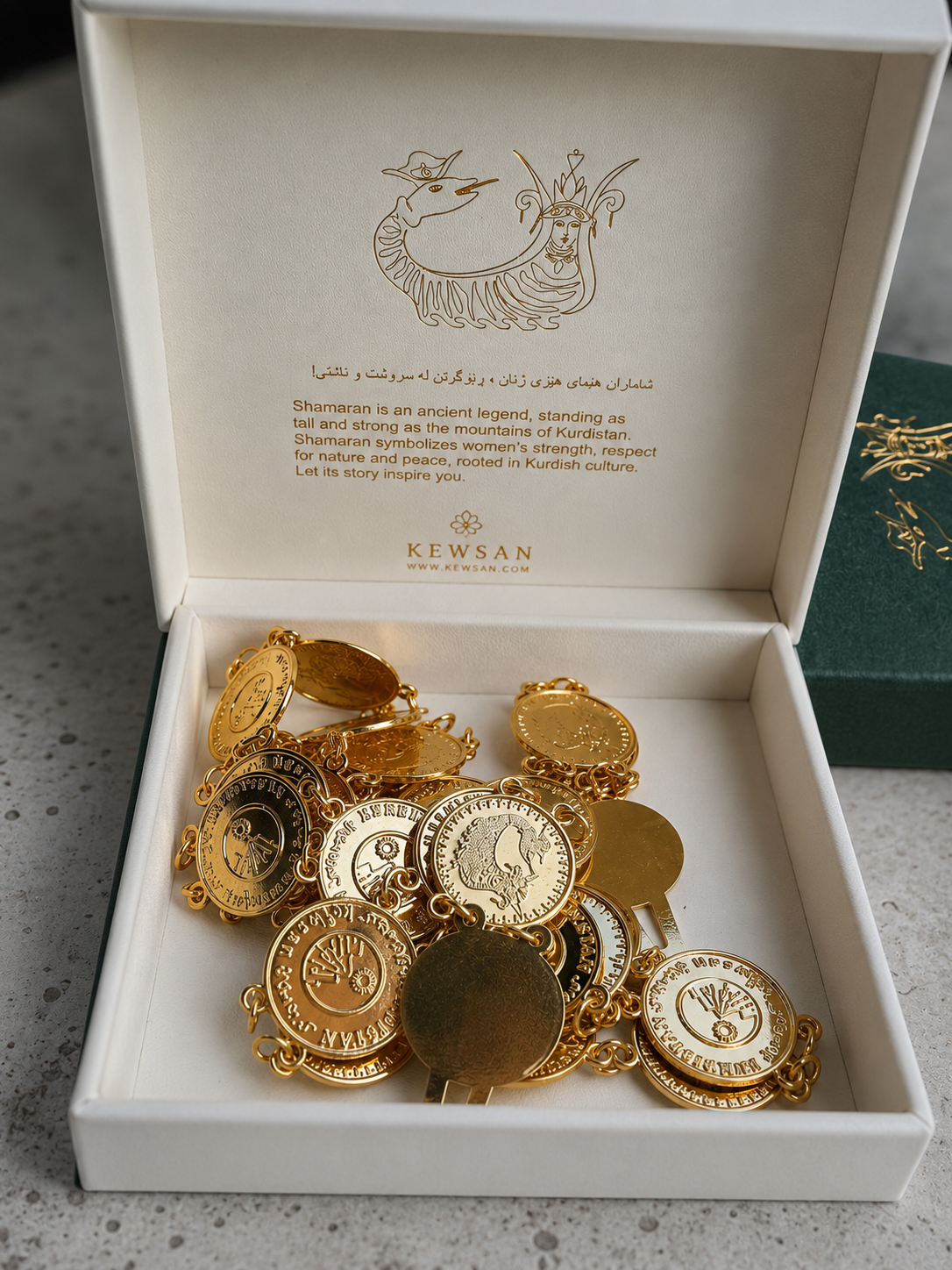 Belt Welded Lahim Gold plated Shamaran and Kurdistan symbols in Luxury Box 90 Cm
