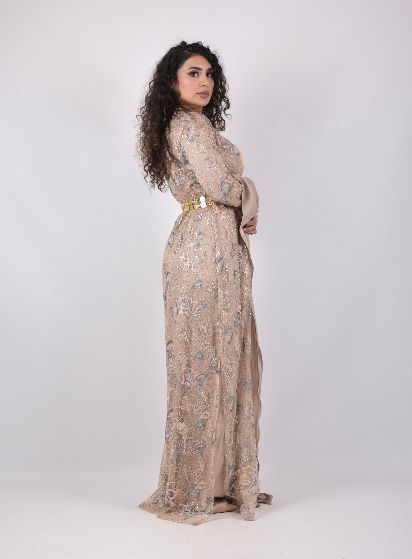 Xeyal Kurdish Dress – Coffee Brown with Pink & Turquoise | Elegant Traditional Kurdish Outfit