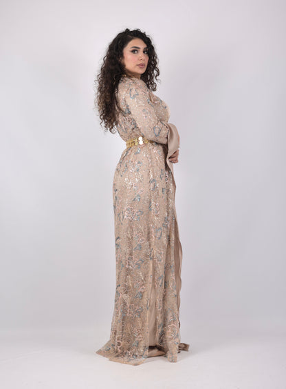 Xeyal Kurdish Dress – Coffee Brown with Pink & Turquoise | Elegant Traditional Kurdish Outfit