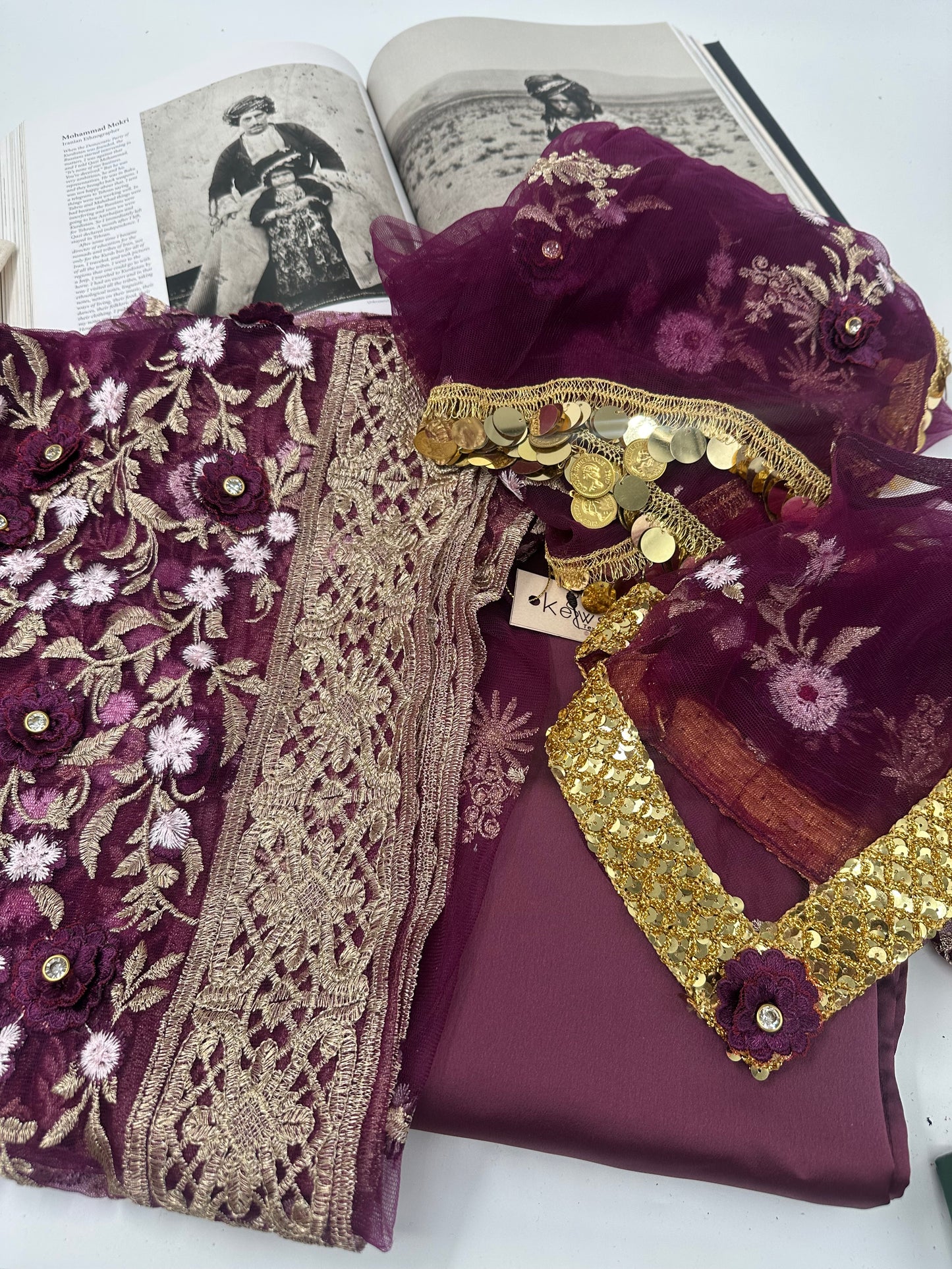 Xezal Collection – 4-Piece Kurdish Dress Set in aubergine