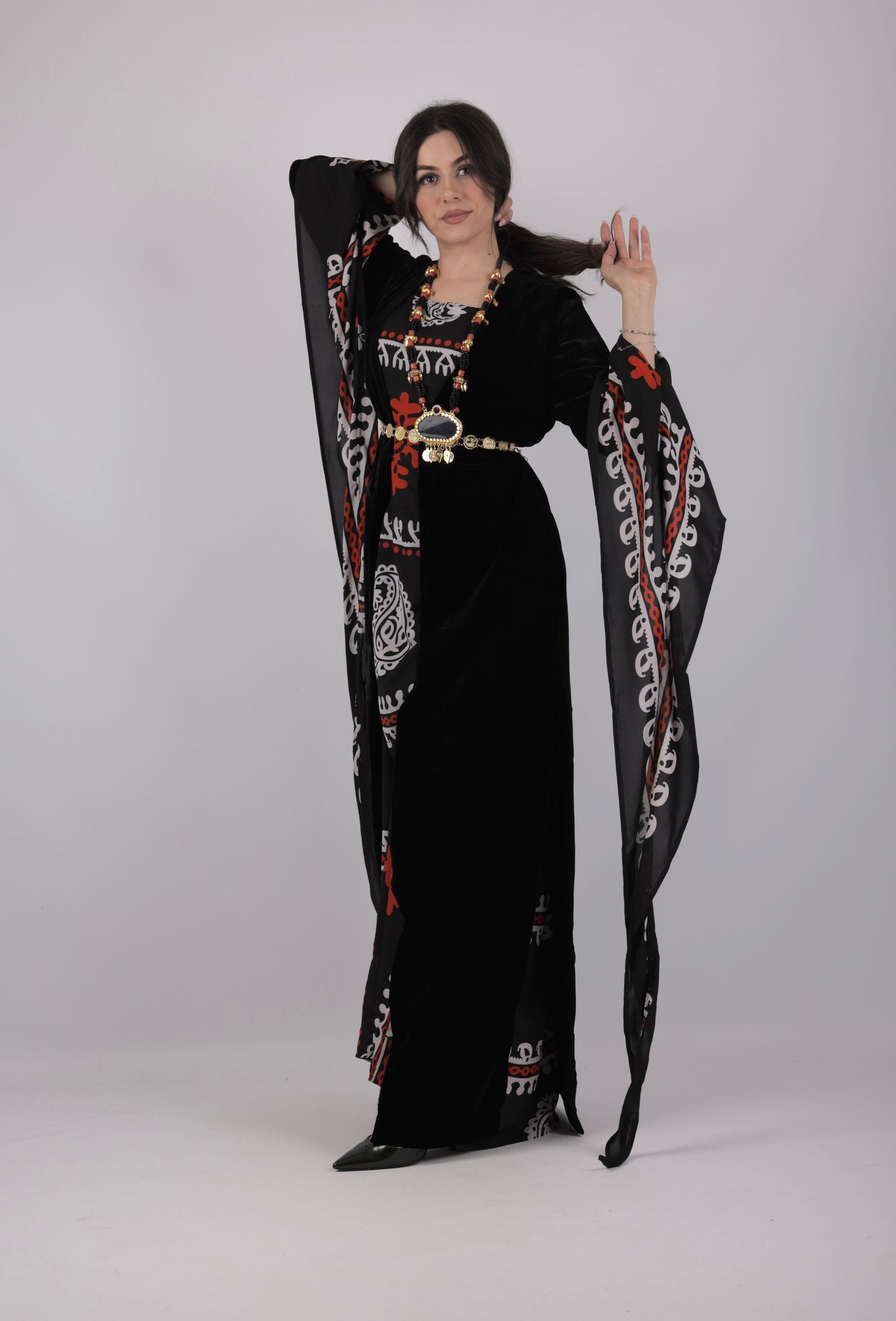 Golwanî, Hawrî Kiras & Orange - with Velvet – Traditional Kurdish 3-Piece Dress