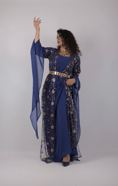 Chro Collection – Carbon Blue Exclusive made Kurdish Dress (3-Piece Set)