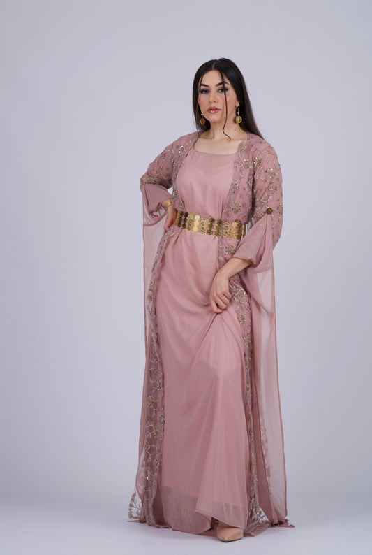 Chia Collection: Three-Piece Kurdish Dress Set in Elegant Matte Pink