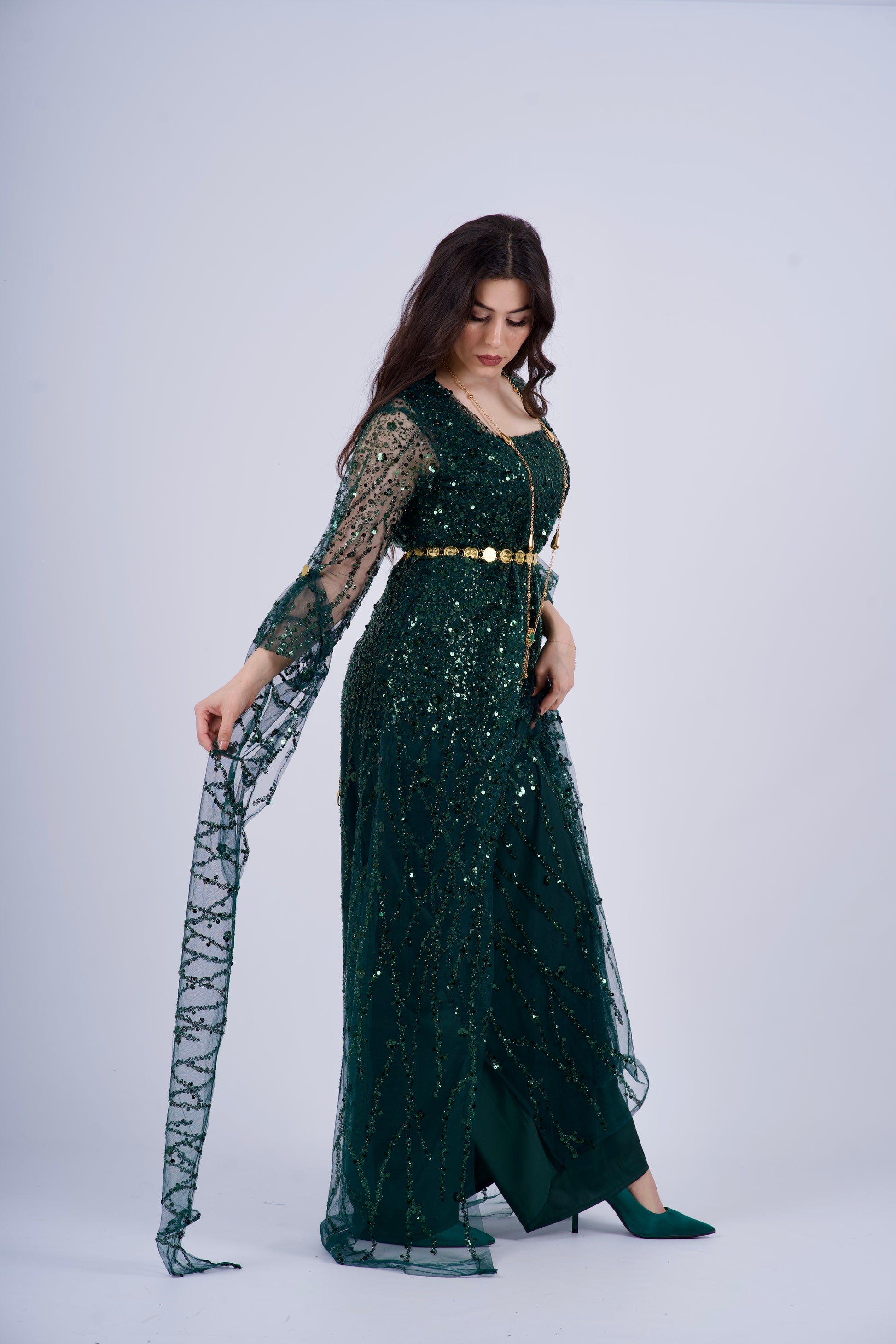 bottle green traditional dress Chinese Tang Dynasty Dark Green Hanfu Dress Female
