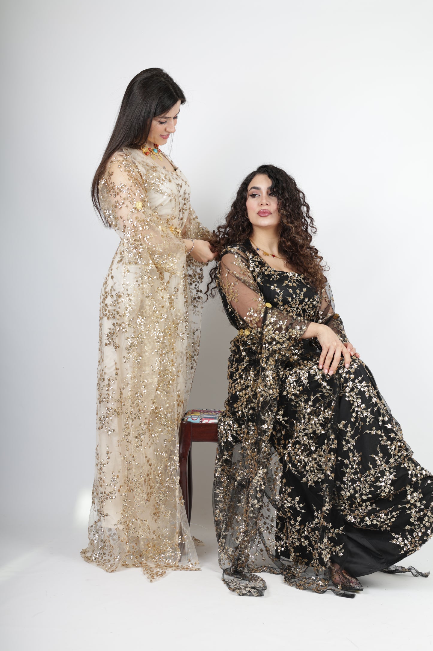 Shkofa Collection – black golden  Sequin Embroidered Kras & Kawa Set