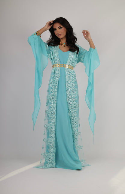 Dilber Kurdish Dress – 3-Piece light Turquoise Kurdish Dress