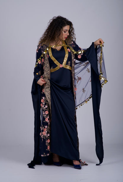 Xezal Collection – 4-Piece Traditional Kurdish Dress in Navy Blue