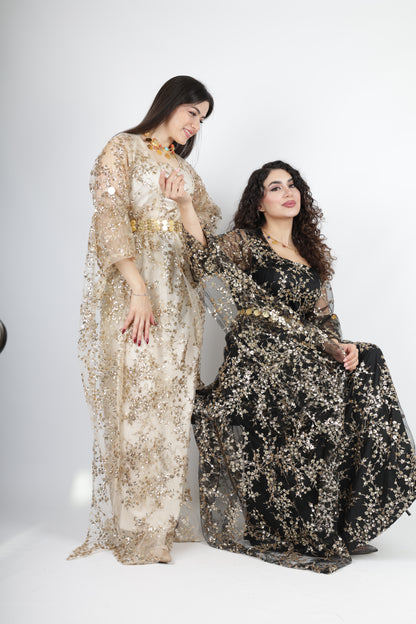 Shkofa Collection – black golden  Sequin Embroidered Kras & Kawa Set