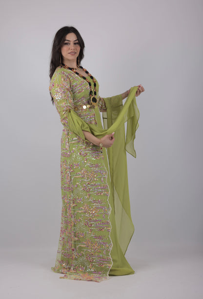 Ru Xosh Dress – Newroz Collection – Green Kurdish Dress (3-Piece Set)