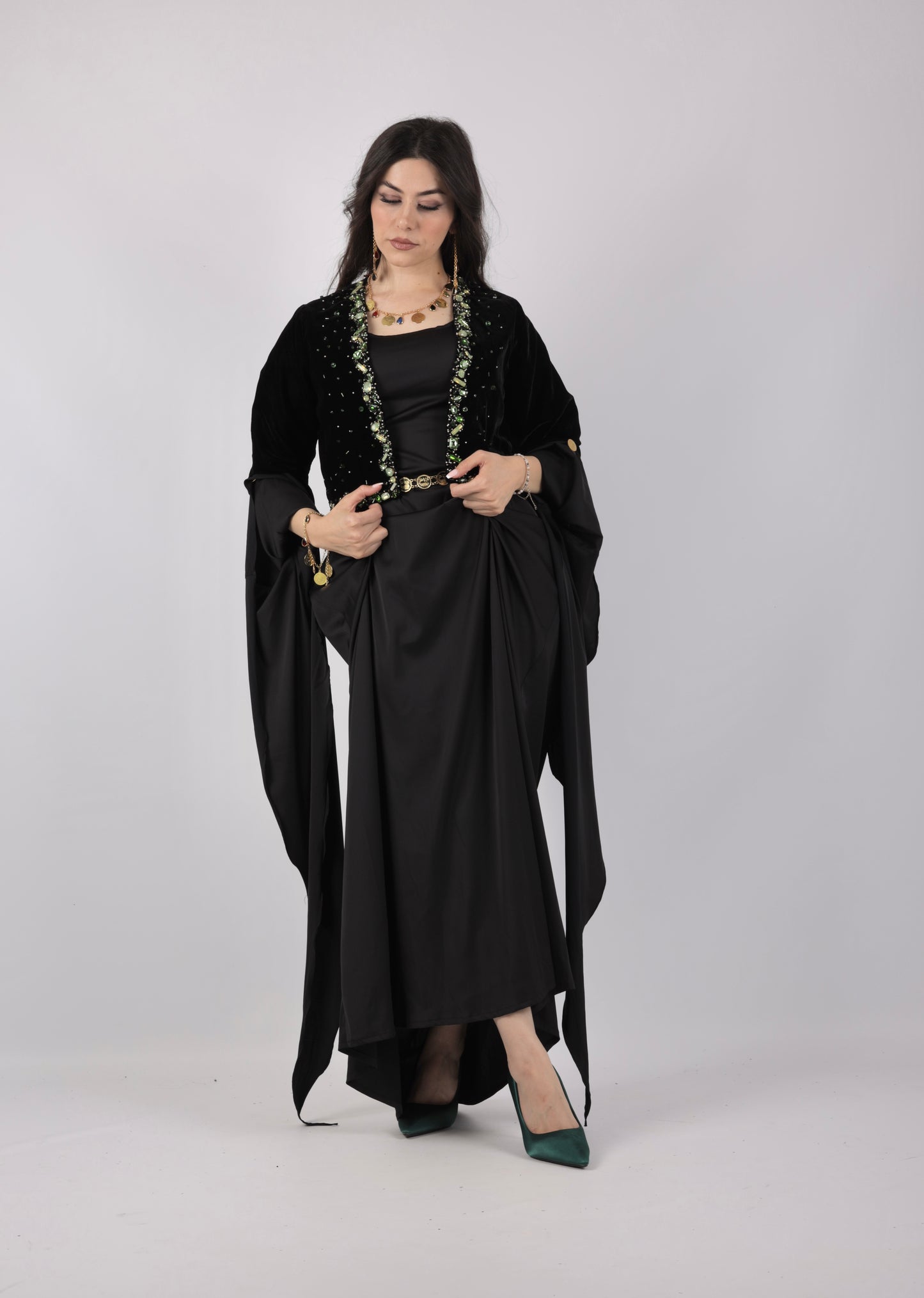 Green Crystal with Stones Hand made Kurdish Dress ( only vest or salte)