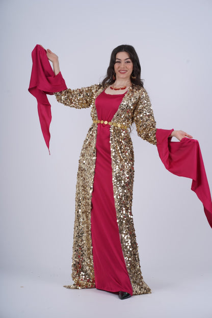 Golden Mixed size Sequins Kawa – Elegant Kurdish Kaftan | Traditional Kurdish Dress- 1 item