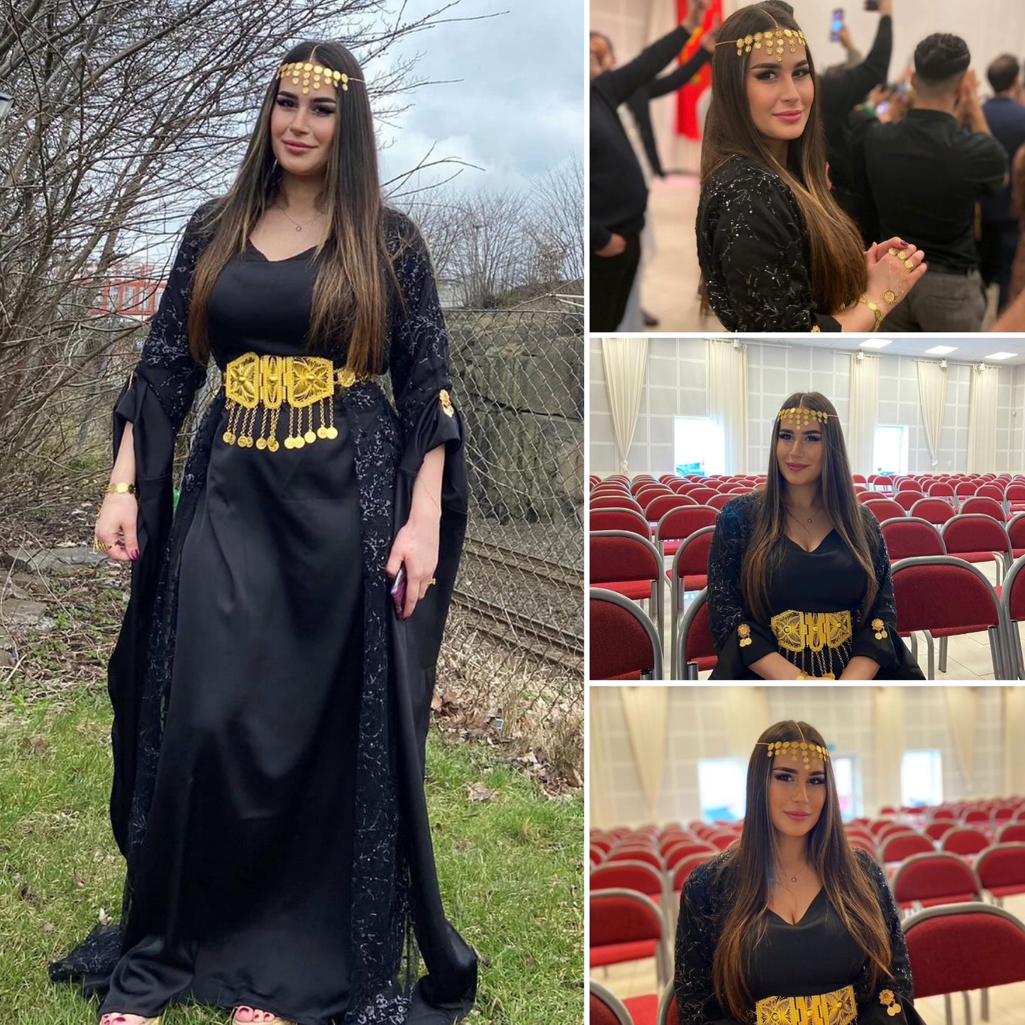 Black Kurdish Dress with Shiny Sequin Embroidery