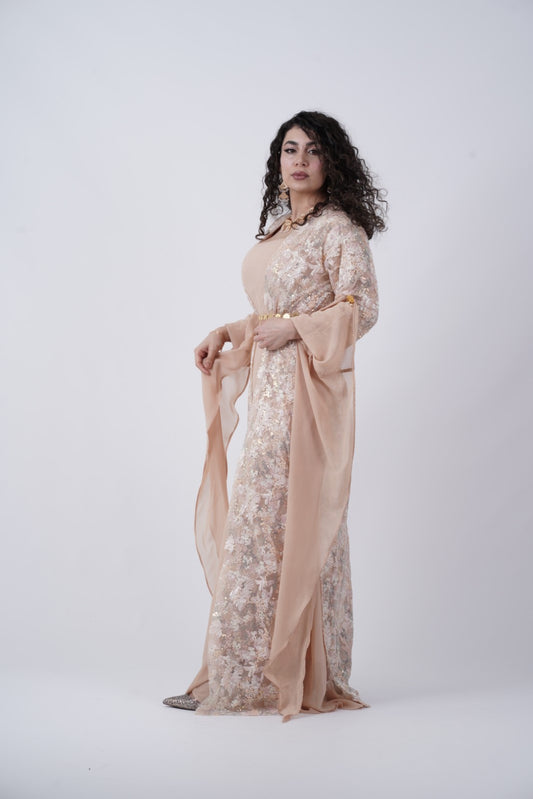 Kale – Light Kurdish Summer Dress in Rose Gold & White | Traditional 3-Piece Outfit