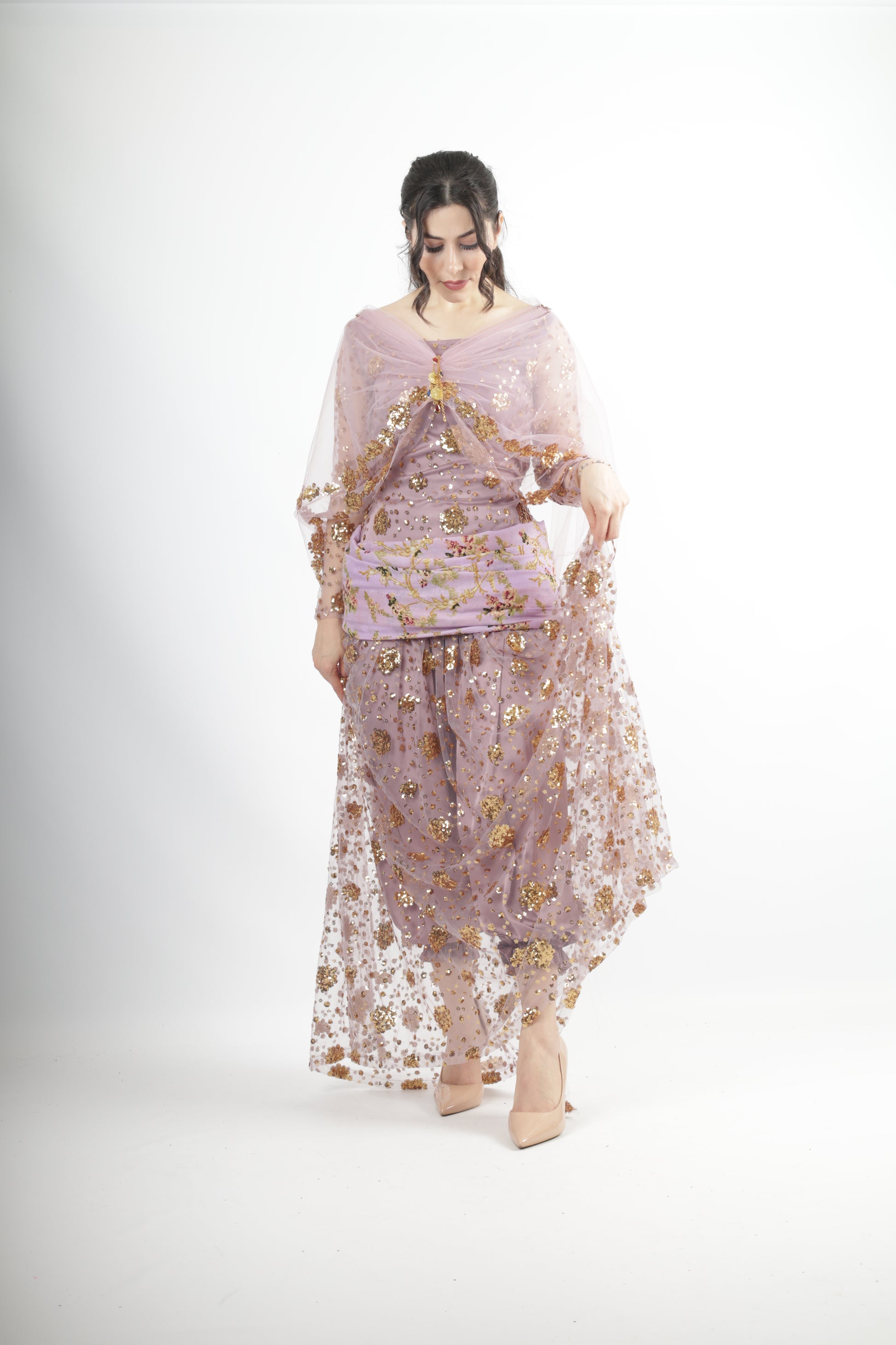 Chro SEQZI Lavender Kurdish dress, Mukryani Saqezi style from Rojhalat Kurdistan