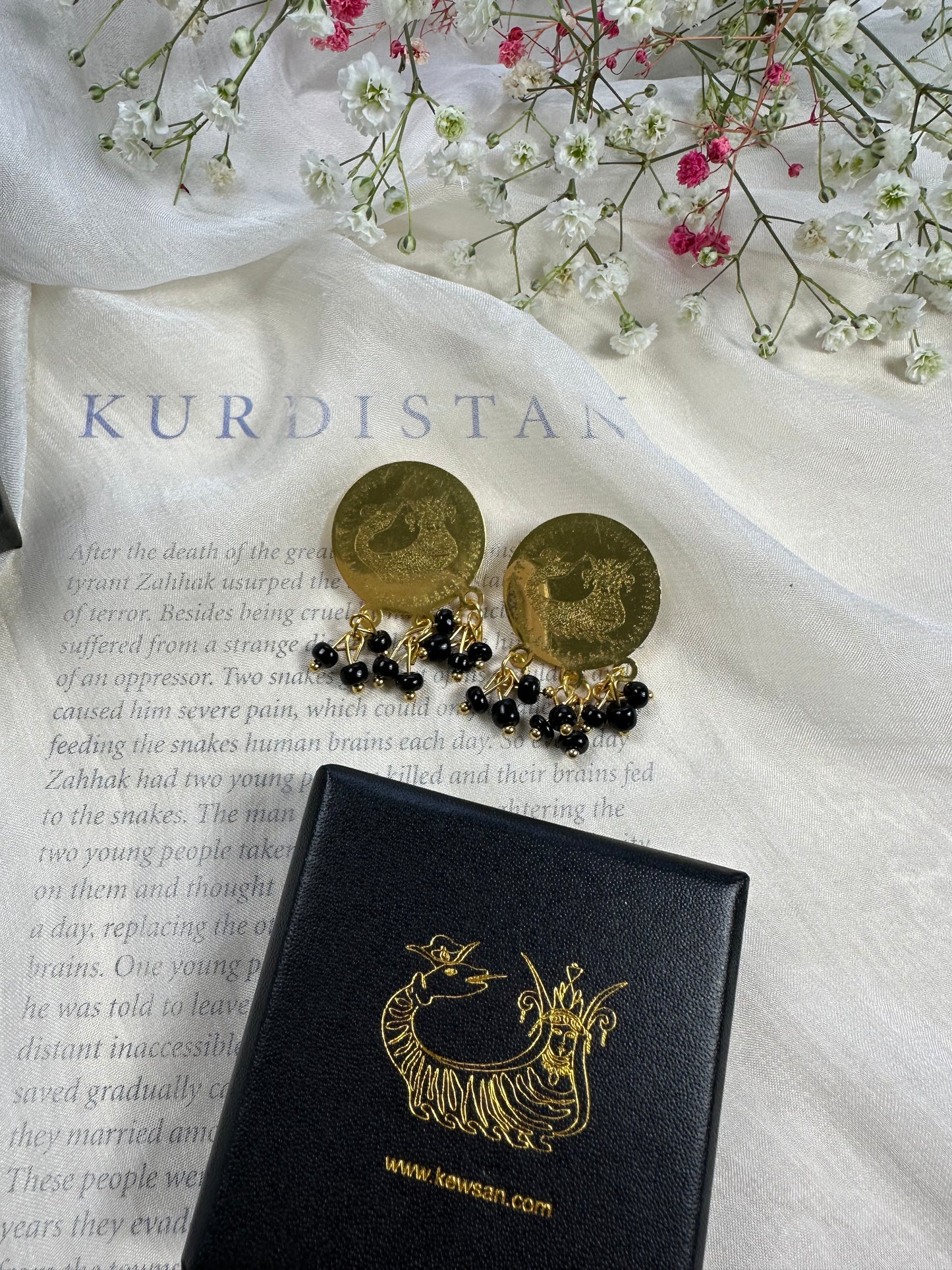 Decorative heart-shaped box with traditional Kurdish patterns, part of the Shamaran Brooch Set.