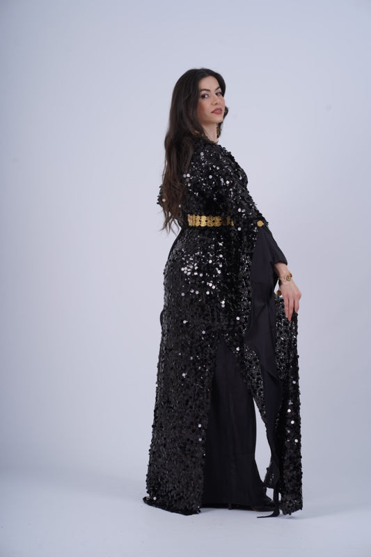 Black Mesh Kawa with Satin Silk Dress – Premium Kurdish Outfit