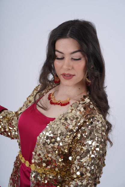 Yaqot Red Kurdish Jewelry Set – Necklace &amp; Earrings in Elegant Copper Design