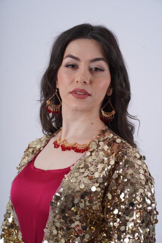 Yaqot Red Kurdish Jewelry Set – Necklace &amp; Earrings in Elegant Copper Design