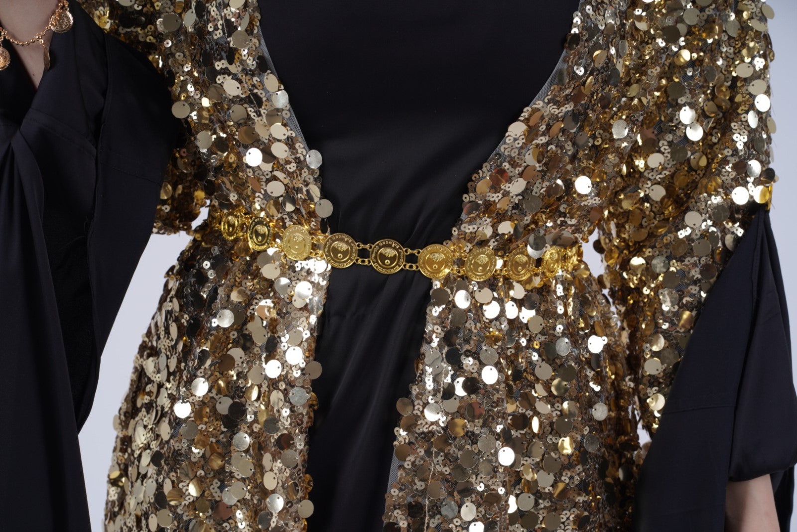 Golden Mixed-Size Sequins Kawa Elegant Kurdish Kaftan | Traditional Kurdish Dress Overlay Kurdish Clothes by Kewsan Golden Mixed-Size Sequins Kawa Elegant Kurdish Kaftan | Traditional Kurdish Dress Overlay Kurdish Clothes by Kewsan
