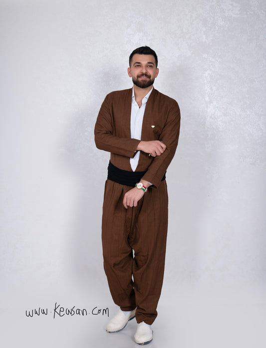 Front view of the Hawraman Collection in Brown – a traditional Kurdish outfit for men, perfect for weddings and festivals.