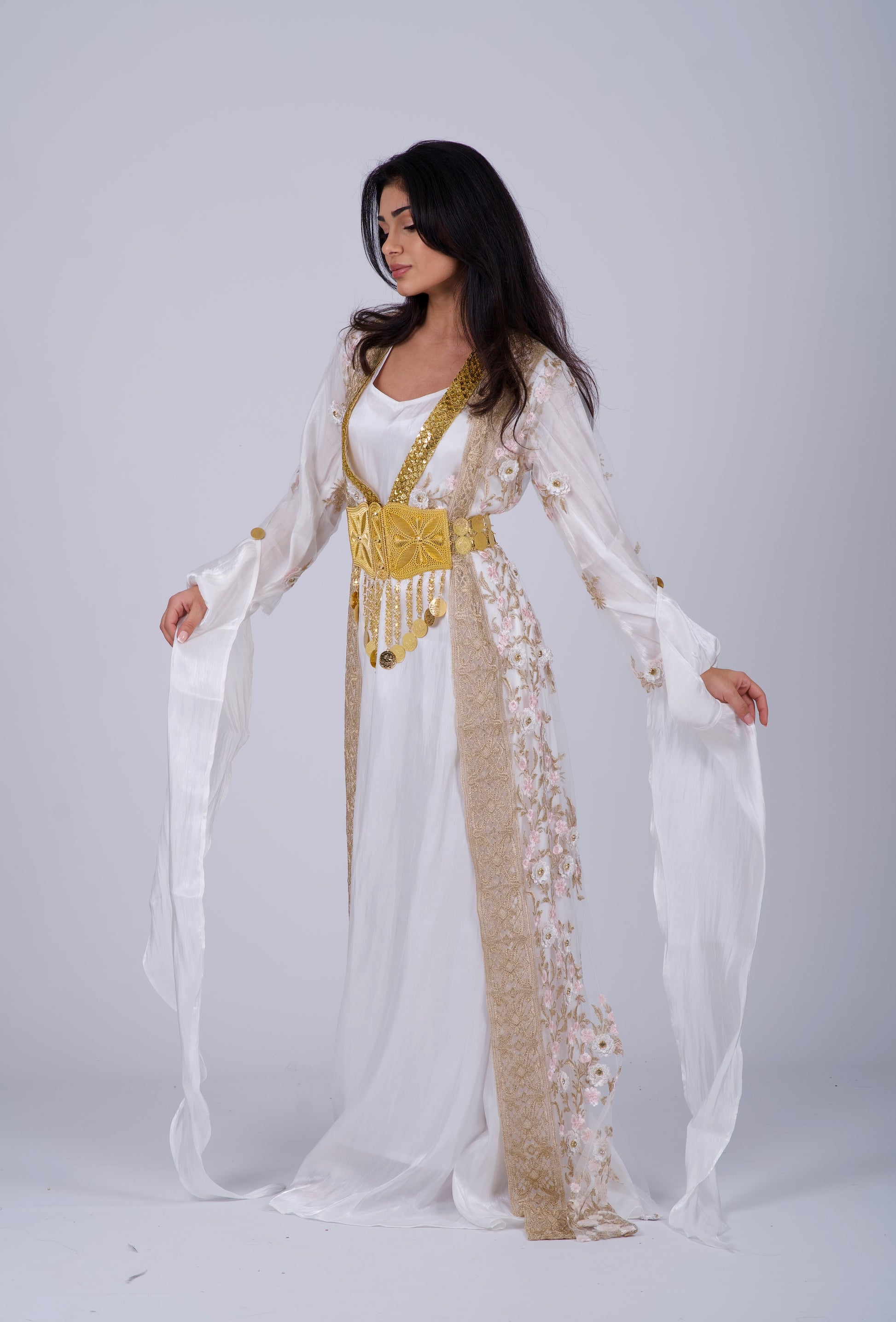 Elegant White Kurdish Wedding Dress with 3D Floral Embroidery | Perfect for Weddings & Engagements Kurdish Clothes by Kewsan Elegant White Kurdish Wedding Dress with 3D Floral Embroidery | Perfect for Weddings & Engagements Kurdish Clothes by Kewsan