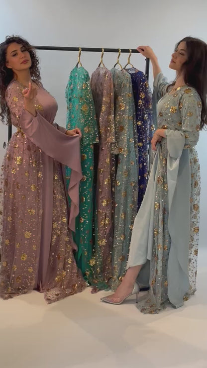 Chro Collection – Badini Design Lavender Kurdish Dress with Golden Flowers (Badini Design, 2-Piece Set)