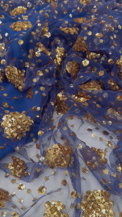 Chro Collection – Badini Model, Carbon Blue Kurdish Dress with Golden Flowers ( 2-Piece Set)