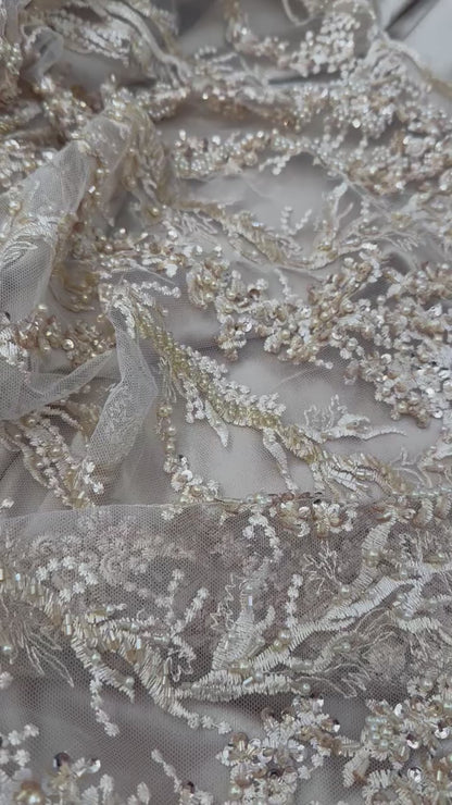 Luxury Hand Beaded peach Champagne set with belt