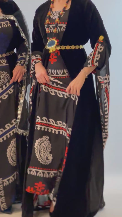 Golwanî, Hawrî Kiras & Orange - with Velvet – Traditional Kurdish 3-Piece Dress