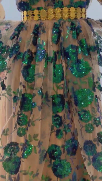 Dildar Kurdish Dress – Badini Style in Green Blue Sequins