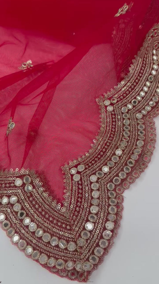 Red Hana with Mirror work