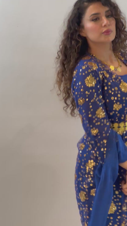 Chro Collection – Carbon Blue Exclusive made Kurdish Dress (3-Piece Set)