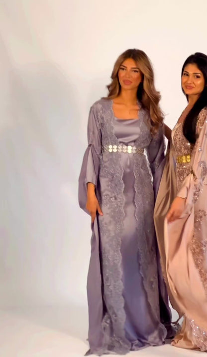 💜 Sakar – 2-Piece Kurdish Dress in Lavender-Grey | Modern, Soft & Graceful