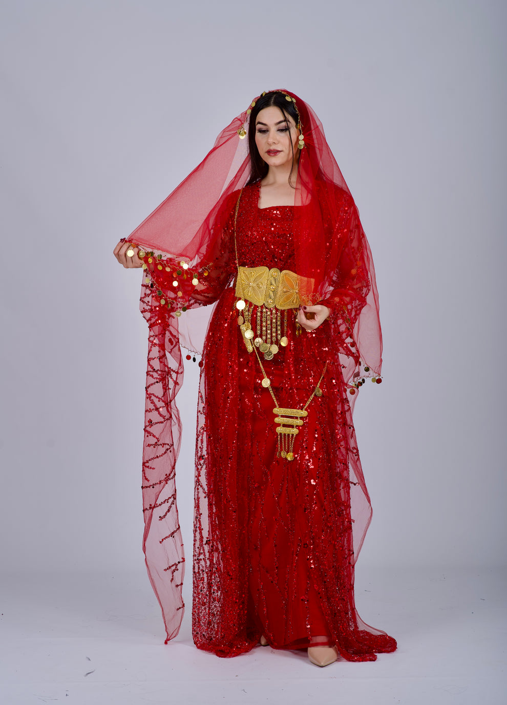 Elegant Red Kurdish Dress – Perfect for Henna Nights & Weddings
