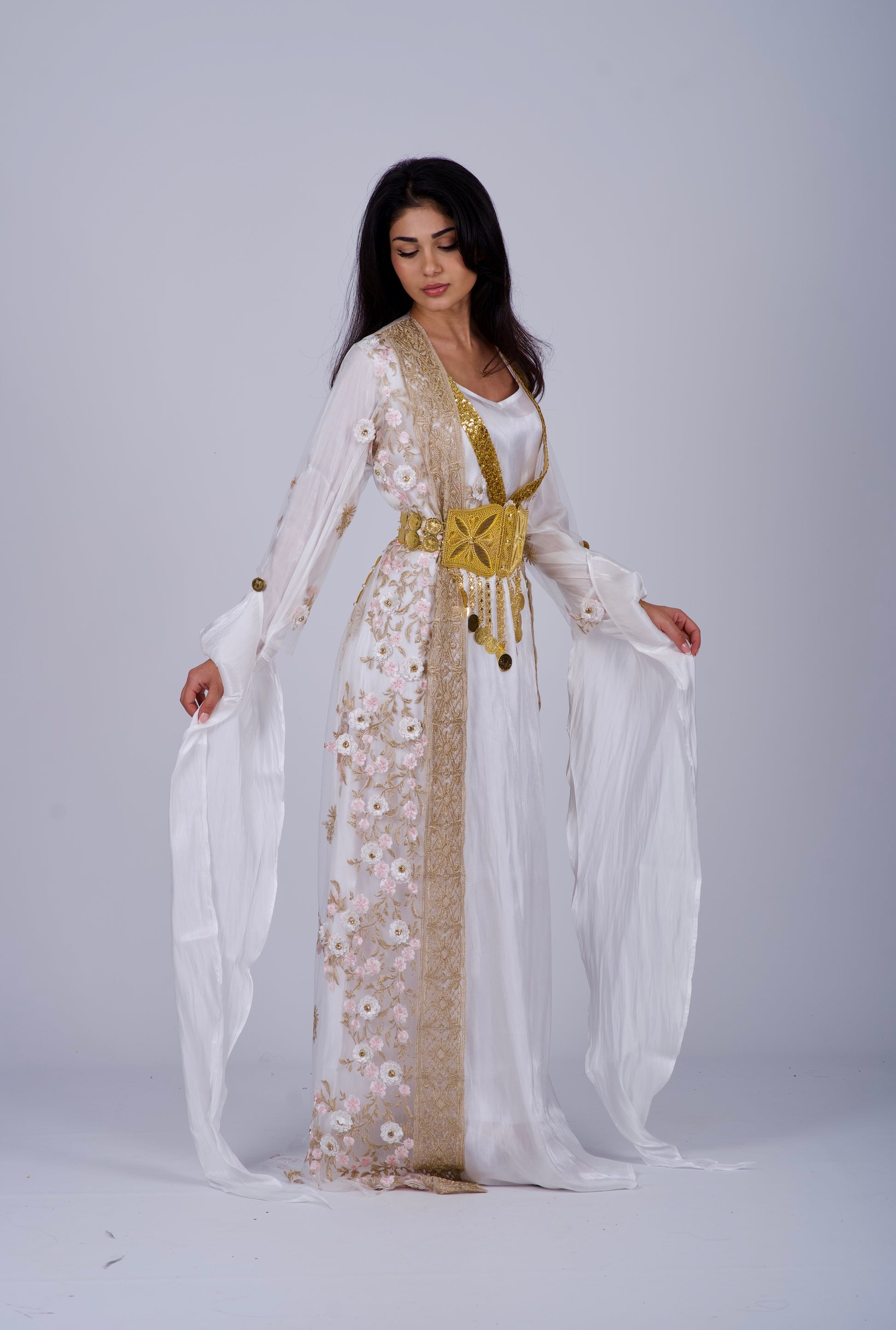 Elegant White Kurdish Wedding Dress with 3D Floral Embroidery | Perfect for Weddings & Engagements Kurdish Clothes by Kewsan Elegant White Kurdish Wedding Dress with 3D Floral Embroidery | Perfect for Weddings & Engagements Kurdish Clothes by Kewsan