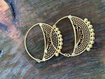 Gold plated Hand made earrings 5 cm diameter