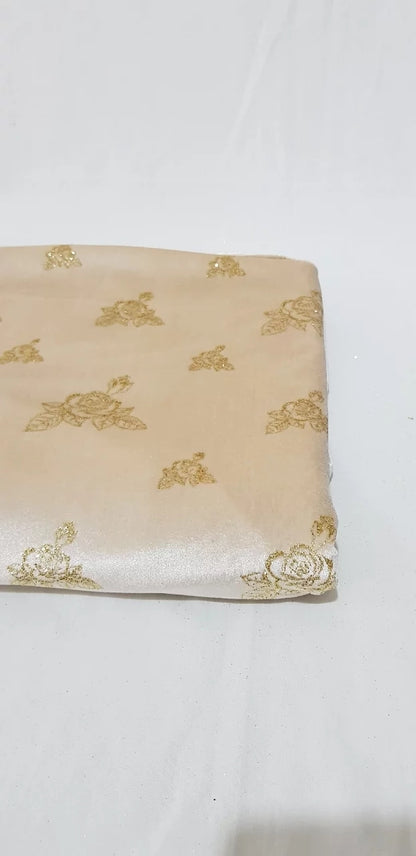 Beige color velvet with rose patterned in gold metallic